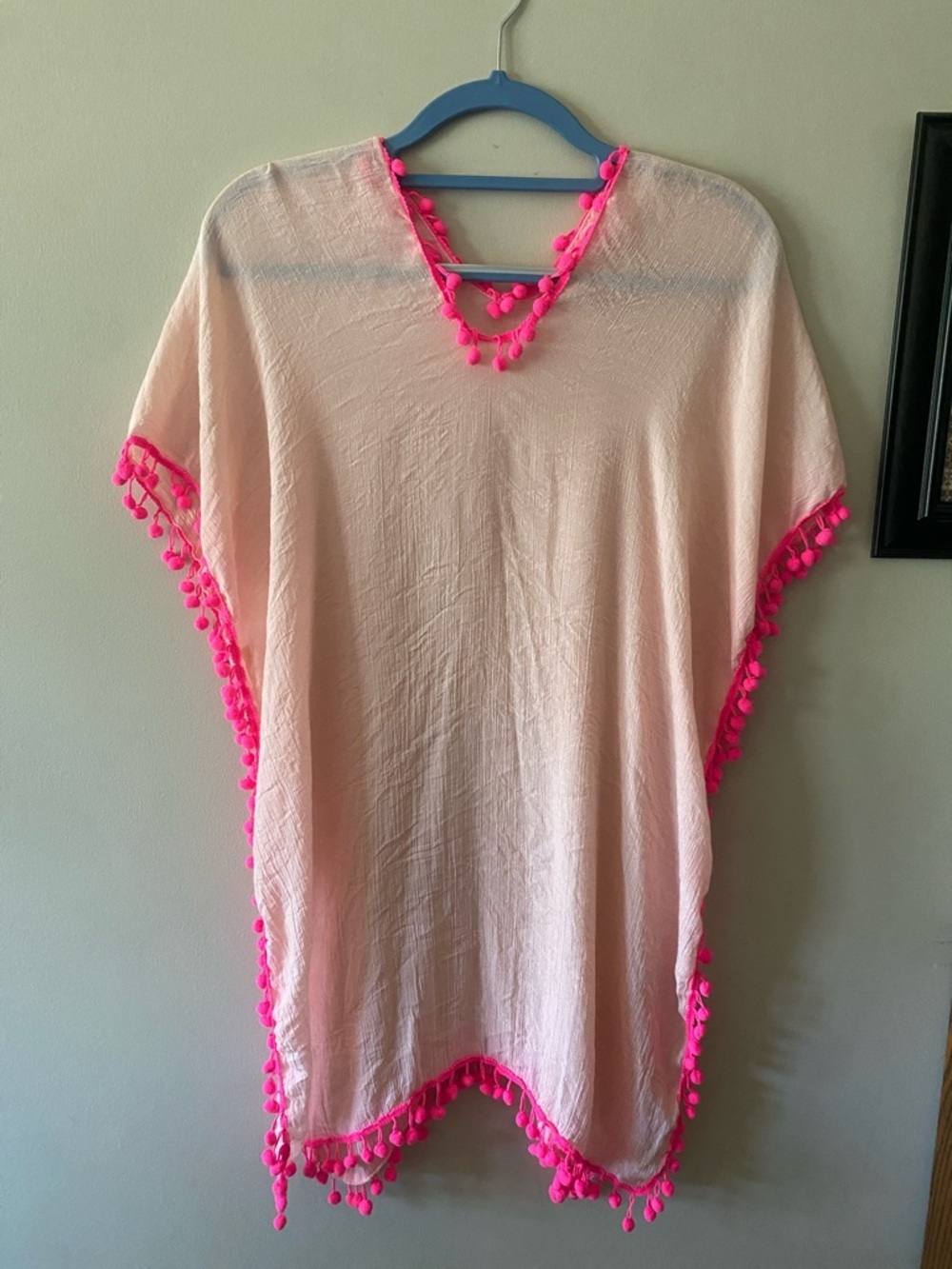 Women’s Pink Pom-Pom crinkle texture Swim Cover-Up